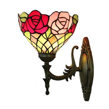 Imagem de Arandela de parede vintage estilo Tiffany de 8 polegadas com rosas, feita à mão em vitral floral, ideal para quarto, cabeceira, sala de estar, corredor e varanda, soquete E27.