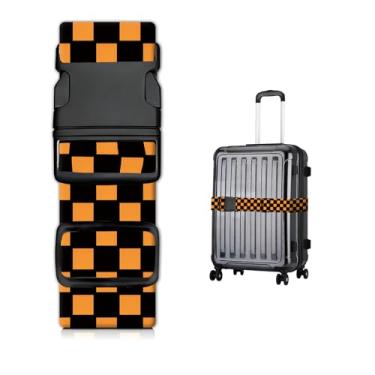 Imagem de Alças de bagagem para malas, cinto de viagem resistente com fivela de liberação rápida, alça ajustável, acessórios de bagagem fofos para viagens, Tabuleiro de xadrez preto e amarelo