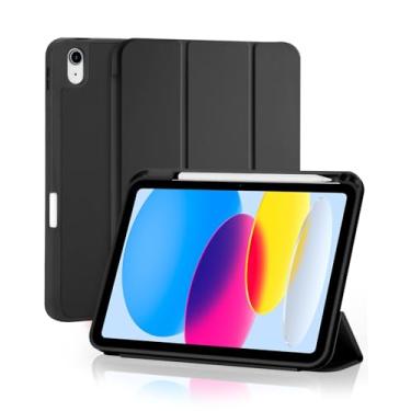 Imagem de Capa para iPad (A16) 11ª 2025 / 10ª Geração 2022 10.9/11 Polegadas com Suporte para Pencil Parte Traseira em TPU Macio função de ativação/desativação automática, Preto