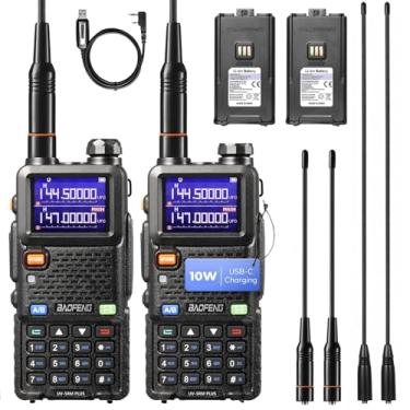 Imagem de BAOFENG Rádio Portátil Amador Uv-5Rm Plus De 10 W Com Banda Dupla, Receptor Fm Noaa, Rádio Bidirecional De Longo Alcance Com Antenas De 8" E 15", Cabo De Programação, Bateria De 2500 Mah, Porta Usb