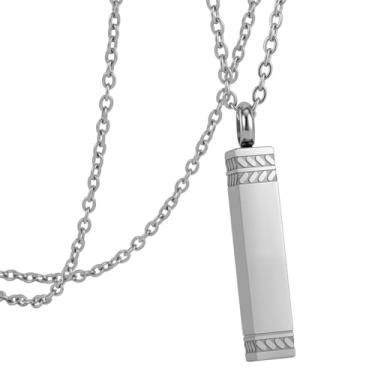 Imagem de UNICRAFTALE Colar de cinzas de cremação de 53,7 cm, colar memorial de aço inoxidável 304 com pingente retangular para urna de lembrança, joia para amantes de animais de estimação