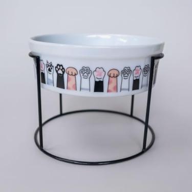 Imagem de Comedouro Bebedouro Pote de Ração Elevado Cachorro e Gato 500ML Porcelana (Gato)