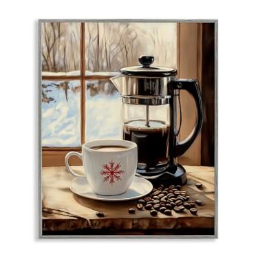 Imagem de Stupell Industries "Winter French Press Coffee", arte giclée emoldurada, cinza, 28 x 35 cm