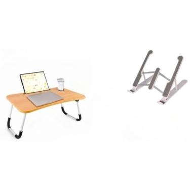 Imagem de Mesa Para Notebook Portátil Articulada Mdf Suporte Para Laptop Dobrável Home Office Cama Porta(KIT MESA+SUPORTE)