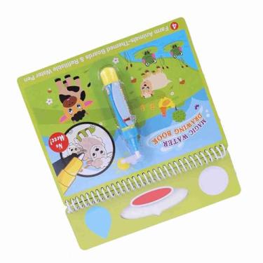 Imagem de GLOGLOW Livro de Colorir de água, Bloco de Desenho de água Reutilizável para Crianças, Brinquedo Educacional de Arte de Viagem Com 4 Temas Divertidos para Aprendizagem Pré-escolar, Brinquedos de Quebra-cabeça para Educação Infantil (fazenda)