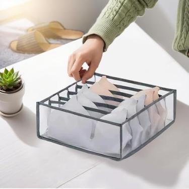 Imagem de 1 organizador de gaveta dobrável com 6 grades – caixa de armazenamento cinza para roupas íntimas, sutiãs e meias, divisor de armário para organização de guarda-roupa