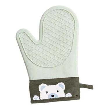 Imagem de predolo Luva de forno de silicone luva de forno 2 dedos design multiuso luvas de cozinha potholder para grelhar churrasco cozinhar microondas, Urso Verde