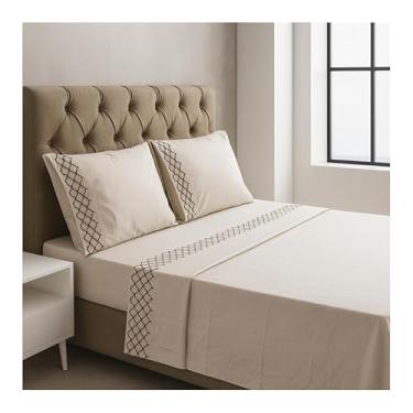 Imagem de Jogo Lençol Platinum Bordado Queen Size 4 Peças 200 Fios Kit Cama Completo Qualidade(Modelo - 5)