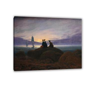 Imagem de ZUJGHSJG Moonrise over the Sea por Caspar David Friedrich Impressões em tela Well Decor The World Classic Art Reproduções de arte grande giclee arte de parede para sala de estar decoração de casa 50 x