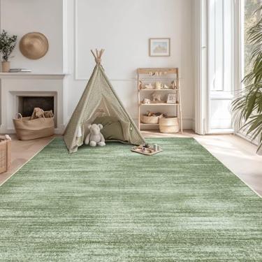 Imagem de BILEEHOME Loden Tapete verde 15 x 23 cm para sala de jogos, antiderrapante, lavável, protetor de piso de madeira, camada baixa, neutro, abstrato, moderno, tapete verde escuro para sala de estar, 15 x