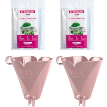 Imagem de Kit com 2 Suporte de Filtro de Café Rosa 103 + 2 Saco Hermético Transparente 1 Litro