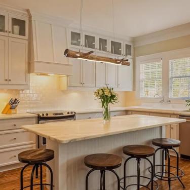 Imagem de Lustre linear retrô para mesa de jantar, luminária pendente LED para ilha de cozinha, luminária rústica de resina, luminária de teto moderna e regulável para sala de jantar, casa de campo, b