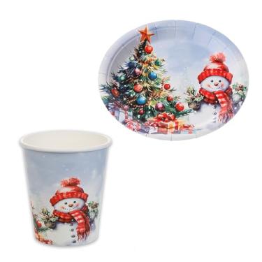 Imagem de Copo Descartável Natal 270ml Biodegradável Com 10 Unidades + Prato Descartável Sobremesa Arvore de Natal