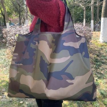 Imagem de Sacola unissex de grande capacidade, sacola dobrável de nylon reutilizável, com padrão de camuflagem para compras, viagens, acampamento, bolsa de camuflagem, bolsa versátil