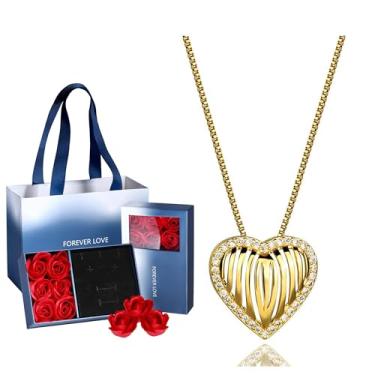 Imagem de FLORA COLAR FOLHEADO A OURO 18K ZIRCÔNIA CRAVEJADA CORAÇÃO VAZADO CONJUNTO DE PRESENTE