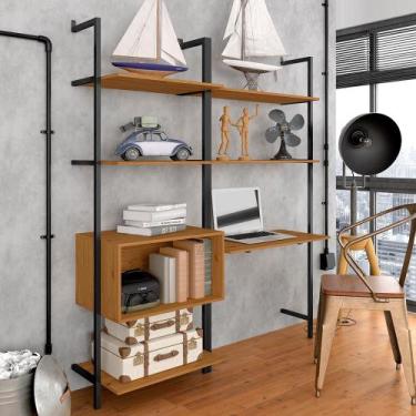 Imagem de Closet Estilo Industrial Siena C/nicho Preto/cinamo - Móveis Arapongas