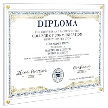 Imagem de Vowcarol Moldura para diploma, 28 x 35 cm, moldura de acrílico autoadesiva, sem broca, moldura transparente para diplomas, certificados e arte - tamanho completo 30 x 40 cm