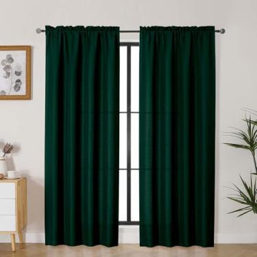 Imagem de Lecloud Cortinas verdes Bessie Hunter 198 polegadas de comprimento, 2 peças, cortinas arejadas para decoração de quarto, bolsos para varão com filtro de luz, cortinas elegantes para sala de jantar