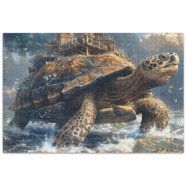 Imagem de Quebra-cabeça tartaruga gigante marinha 1000 quebra-cabeças para adultos, presentes para jogo de elefante branco, quebra-cabeças difíceis, pintura de arte floral