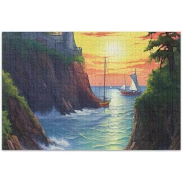 Imagem de Quebra-cabeça de paisagem Island Cliffs 1000 peças adulto divertido família boba animal arte floral, 75 x 40 centímetros