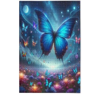 Imagem de Quebra-cabeça borboleta azul neon para adultos 500 peças, presentes para jogo de elefante branco Prime Family Puzzles arte de paisagem floral, 500 peças, 52 x 37,8 cm