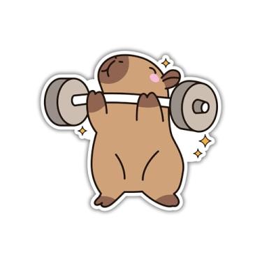 Imagem de Adesivo de barra de elevação Capybara, design fofo de motivação de academia, vinil durável, impermeável para garrafas de água, laptops, capas de telefone