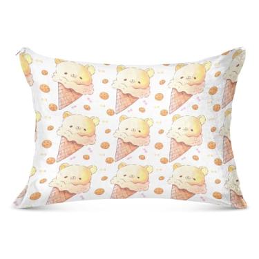 Imagem de Linda capa de almofada felpuda de urso sorvete waffle com zíper estampa fofa para fronhas padrão Queen King decoração de casa, tamanho padrão, 51 x 66 cm
