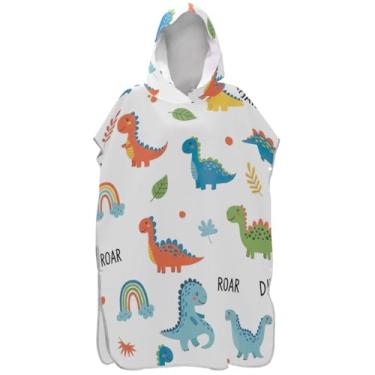 Imagem de Joisal Lindo poncho de surfe branco dinossauro para adultos trocador com capuz toalha de banho bonito plus size masculino poncho com capuz