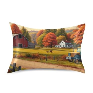 Imagem de Vintage Autumn Country Farm Print Standard King Queen Travesseiros de cetim para arrefecimento de cabelo confortável travesseiro macio cama king size 101,6 cm x 50,8 cm