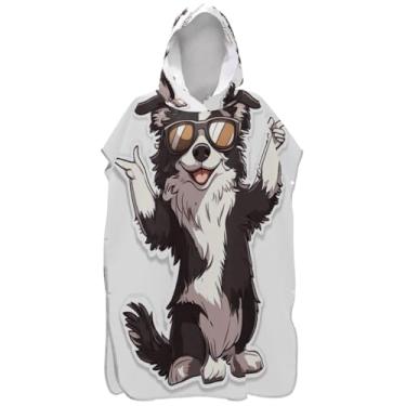 Imagem de Joisal Lindo roupão Border Collie para adultos, poncho de surfe, praia, banho, toalhas com capuz, plus size, unissex, poncho adulto com capuz