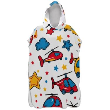 Imagem de Joisal Poncho de surfe vestível para adultos trocador com capuz toalha de praia estampado bonito desenho animado helicópteros brancos ponchos femininos com capuz