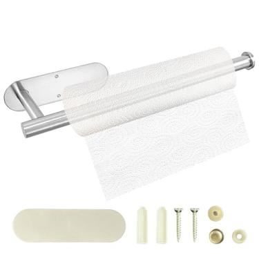 Imagem de IIUIKOO Suporte de toalha de papel sob armário, autoadesivo sem furadeira ou suporte de parede de aço inoxidável para cozinha, banheiro, trailer, pia, despensa, geladeira