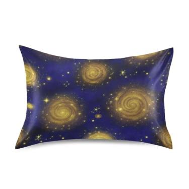 Imagem de Fronhas refrescantes florais personalizadas padrão queen king size almofadas cetim sonolento capa queen size 76.2 cm x 50.8 cm céu noturno estrelado roxo dourado