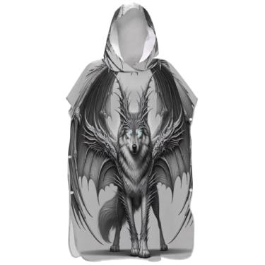 Imagem de Joisal Poncho de surfe trocador de roupão adulto com capuz toalha de banho absorvente ponchos de praia para homens lobo prata