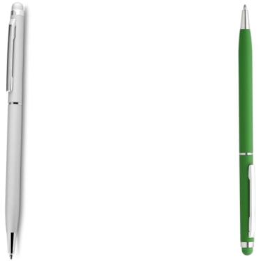 Imagem de Caneta Esferográfica Retrátil com Ponta Touch, Corpo Emborrachado, Escrita Azul, 0.5mm, Material Plástico, Ambidestra (Prata e Verde)