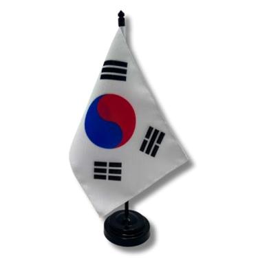 Imagem de Bandeira de Mesa Coreia do Sul, Decorativa, Dupla Face, Multicolorido, 19x13cm, Base Preta, Escritório e Eventos, Tecido Oxford, 26cm Altura