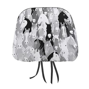 Imagem de Textura de cabeça de cavalo de desenho sem costura em estilo retrô vintage 2 peças capas protetoras de encosto de cabeça para assento de carro universal, capa macia para encosto de cabeça de carro