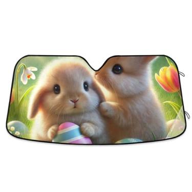 Imagem de Guarda-sóis personalizados de carro de jardim para casal, coelhinho da páscoa, para para-brisa, dobrável, universal, para-brisa frontal, floral, animal, P, 134,6 cm x 59,7 cm