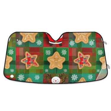 Imagem de Guarda-sol quadrado de patchwork de Natal vermelho e verde personalizado para para-brisa de carro protetor solar de caminhão dobrável fofo para para-brisa dianteiro de carro S, 134,6 cm x 59,7 cm