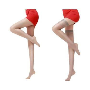 Imagem de Meia-calça De Seda Brilhante Modeladora Antiderrapante Acima Do Joelho