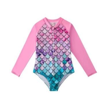 Imagem de Maiô De Manga Comprida Para Meninas, Estampa 3D, Peça Única, Para Prai