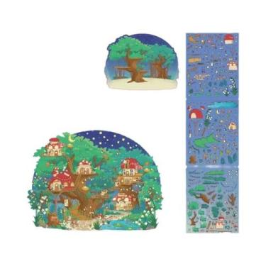 Imagem de Adesivo Kawaii 3D De Paisagem Florestal Com Vaga-lume, Cena De Cabana 