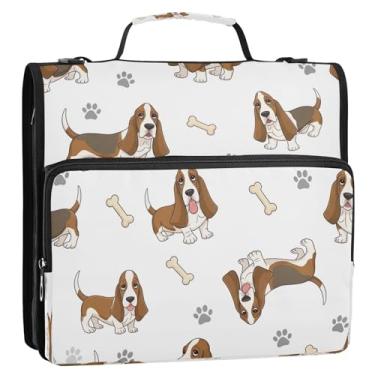 Imagem de Cute Hound Dogs Bolsa organizadora de fichário com zíper com alça de ombro, 3 anéis D de 3 anéis, capa portfólio comporta 500 folhas para escola ou escritório