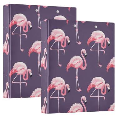 Imagem de Fichários de 3 anéis roxos flamingos rosa personalizados de 3 cm comporta 200 folhas, pastas, anel redondo, fichário resistente, 31,5 x 27 x 6 cm, 1 pacote
