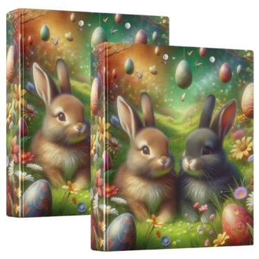 Imagem de Cute Rabbits Colorful Easter Garden 3 argolas de 3 cm comporta 200 folhas, portfólio de pastas fofas, anel redondo, fichário de escritório, 31,5 x 27 x 6 cm, 1 pacote