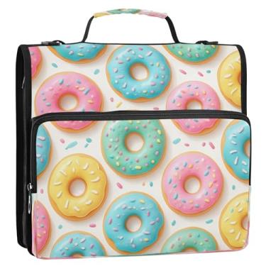 Imagem de Organizador de fichário colorido com zíper bege com alça, bolsa de 3 anéis, comporta 500 folhas para escola, escritório, viagens