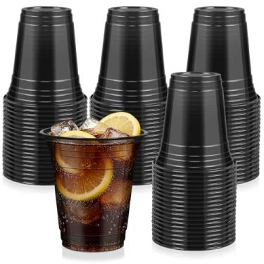 Imagem de LIKAJON 50 copos de plástico transparentes pretos, copos descartáveis de 340 g, copos de Halloween para festa de aniversário, formatura, casamento, noiva e chá de bebê, piquenique, churrasco