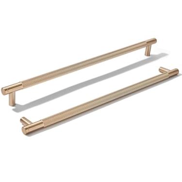 Imagem de khtumeware Pacote com 5 puxadores de alumínio de 305 mm (12 pol.) Puxadores de armário de bronze champanhe serrilhado puxadores de gaveta puxadores de cozinha para armários puxadores de armário