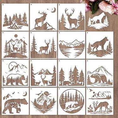 Imagem de Sitsink Estênceis de floresta para pintura – 15 peças de estênceis para pintura em tapete de porta de parede de madeira, bolsa de lona, animal selvagem, reutilizável, faça você mesmo, modelo de