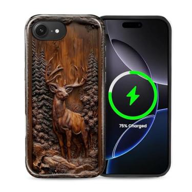 Imagem de Flivro Capa magnética para iPhone 16e, compatível com capa rígida Magsafe PC e amortecedor interno de silicone, antiarranhões, à prova de impacto, design fino, efeito de madeira de veado